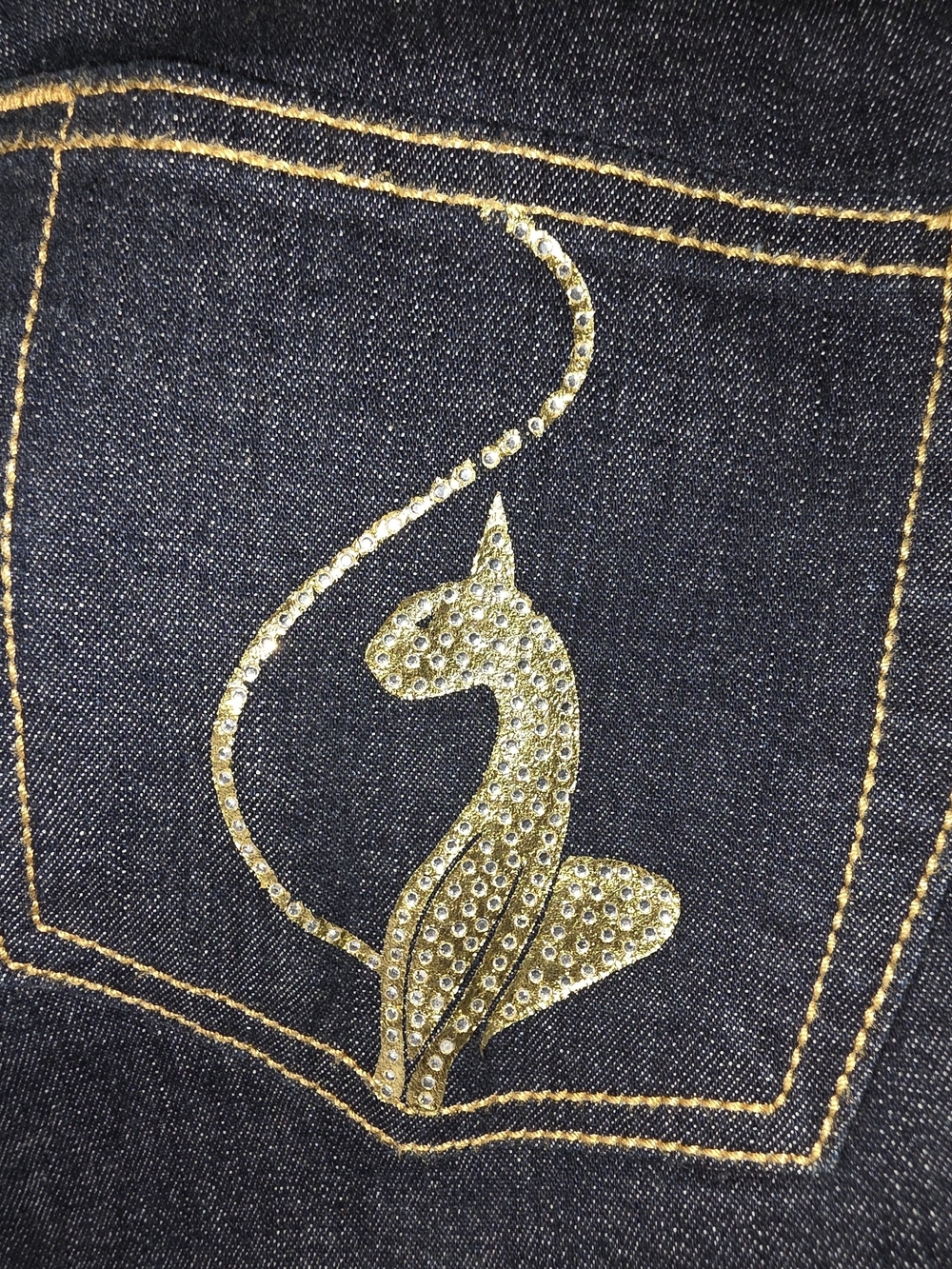 Vintage Y2K Baby Phat Dark Wash Jeans Rhinestone Cat Logo Size 13 - Picture 5 of 6